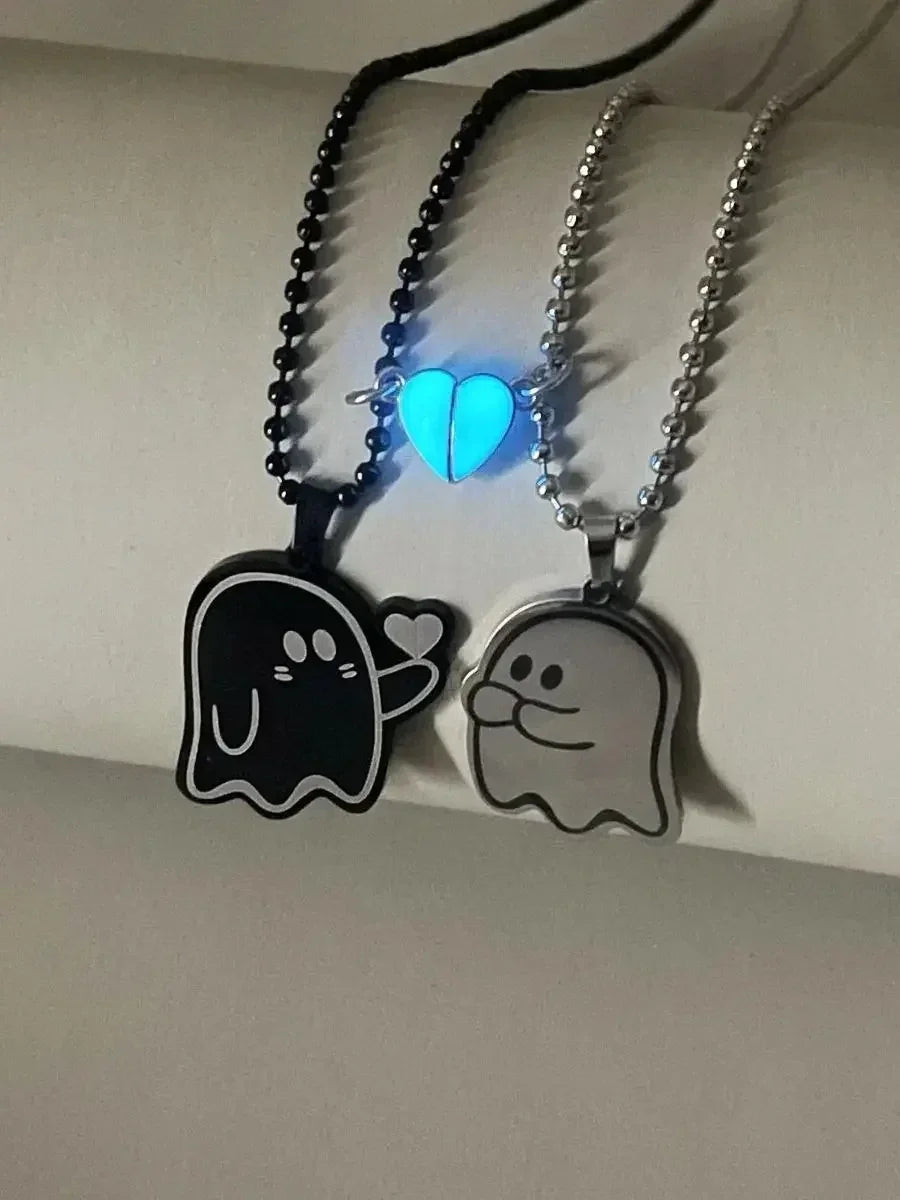 Luminous heart stainless steel simple person to send love couple necklace