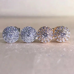 TrendMen Hiphop Rock Round Copper Zirconia Stud Earrings For Men Boy Silver Color Metal Crystal Earring Party Ear Jewelry Gifts