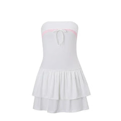 WhereMery Korean Sexy Mini Dress Y2K Sleeveless Bow Lace Playful Summer Tank Dresses Nightclub Party Playful Evening Dresses