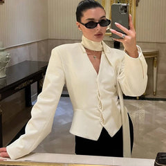 Tuularose Stripe Tailored Coat For Women Lace Up V Neck Long Sleeves Coat Female Fashion Elegant High-End Formal Tailored Coat