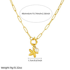 DIEYURO 316L Stainless Steel Golden Ocean Style Starfish Pearl Pendant Necklace Lady New Summer Beach Neck Chain Jewelry Gift