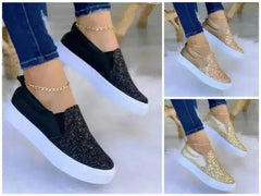 Moccasins Glitter Flat Female Loafers Shoes Black/Rose Gold/Black/Gold - Femstylo