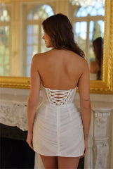 Kyoto Customized Ivory Strapless Pearls Pleated Mini Wedding Dress Asymmetrical Sleeveless vestidos de novia For After Party