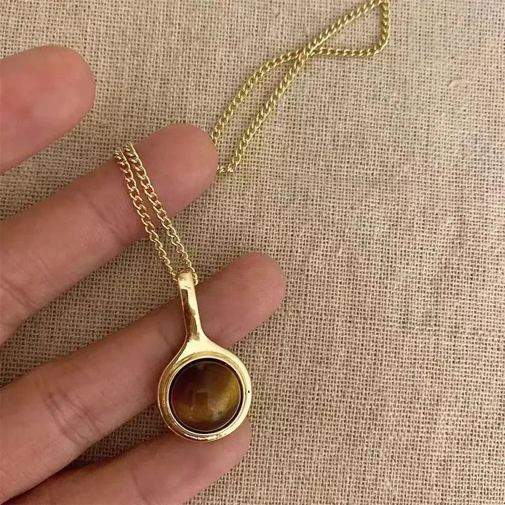 Autumn and Winter New Natural Stone Metal Splicing Bead Necklace for Women Double-layer Layered Collarbone Chain