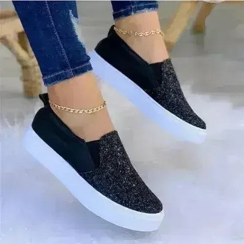 Moccasins Glitter Flat Female Loafers Shoes Black/Rose Gold/Black/Gold - Femstylo