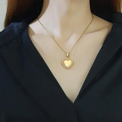 Vnox Stainless Steel Heart Locket Necklace Pendant with Photo Frame, Elegant Gold Plated Design Womens Gift