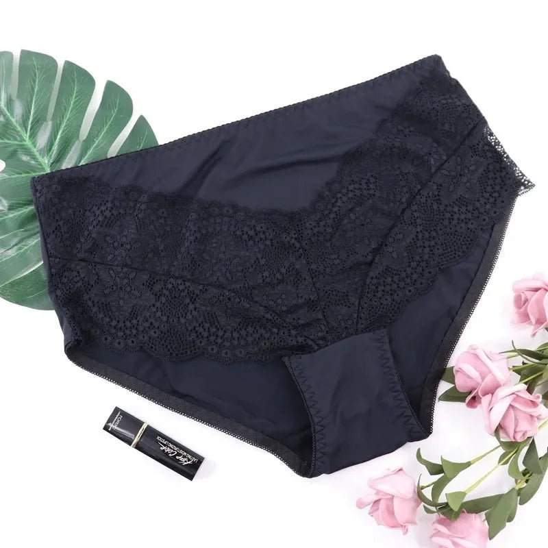 Beauwear Plus Size Women's Underpants Female Panties Comfort Intimates Lace Underwear Briefs Ice Silk Hollow Out Sexy Lingeries