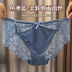 Plus Size Silk Shorts Sexy Lady Lace Hollow Breathable Satin Panties Women