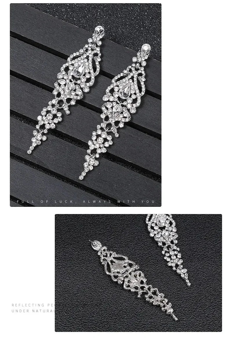 Trend Crystal Drop Earrings for Women – Elegant Long Dangle For Bridal