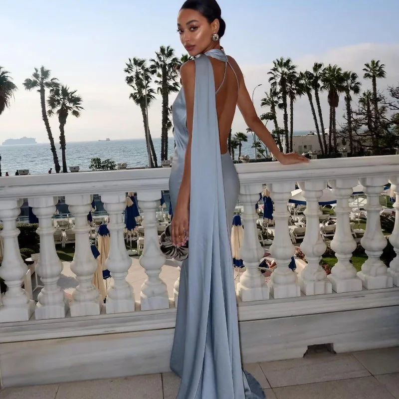 Backless Lace-Up Maxi Dress | Ribbon Sleeveless Evening Gown - Femstylo