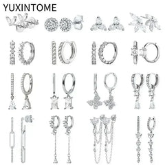 925 Sterling Silver Ear Needle Fashion Hoop Earrings White Crystal Luxury Women's Silver Earrings Wedding Women's Jewelry Gift