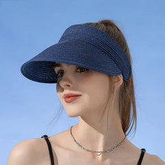 Spring and Summer Women's Outdoor Sunshade  Straw Hat Fashion Empty Top  Duck Tongue Hat Big Brim Cap G37