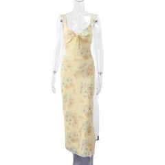 Summer Flower Printed Women's Sexy Low-cut Dress Sleeveless Backless Slim Sling Dresses 2025 Beach Vacation Lady Vestidos