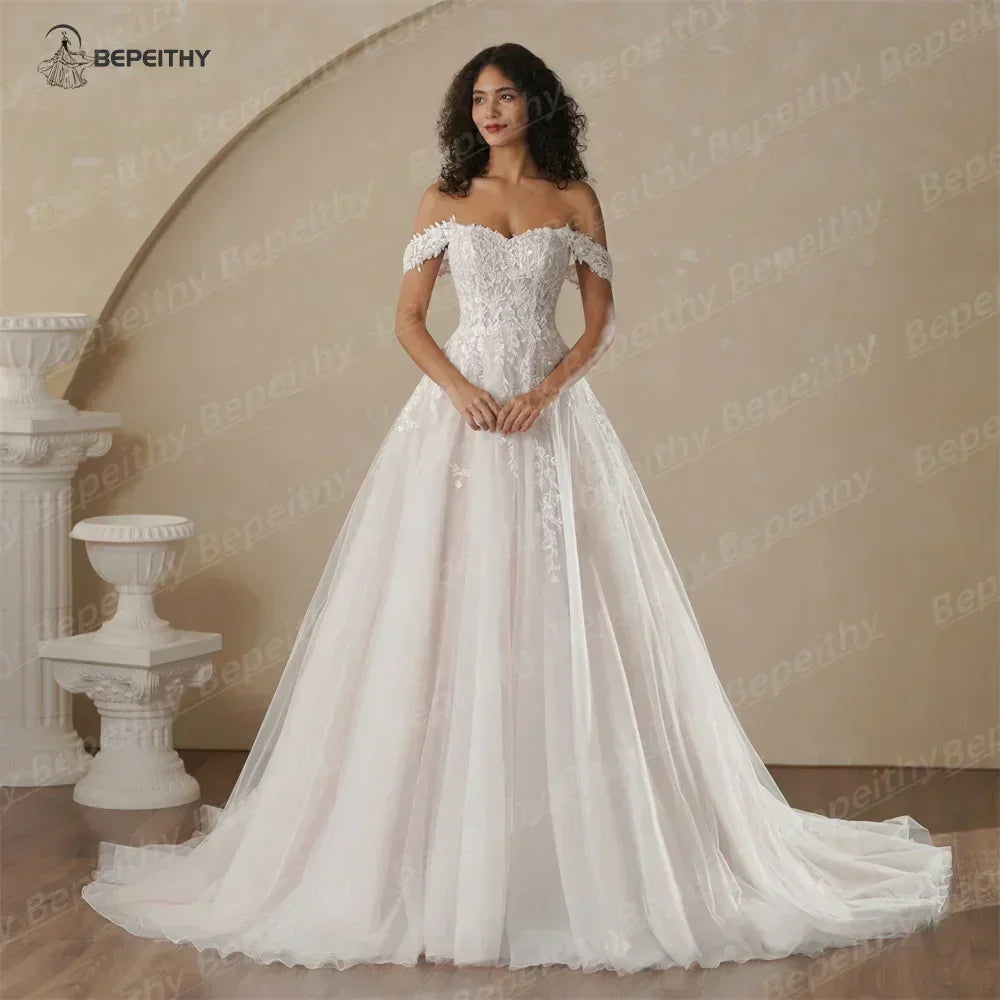 Boho Champagne Wedding Dress | Custom A-Line Bridal Gown -femstylo