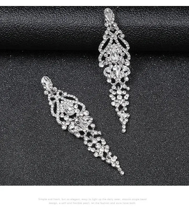 Trend Crystal Drop Earrings for Women – Elegant Long Dangle For Bridal
