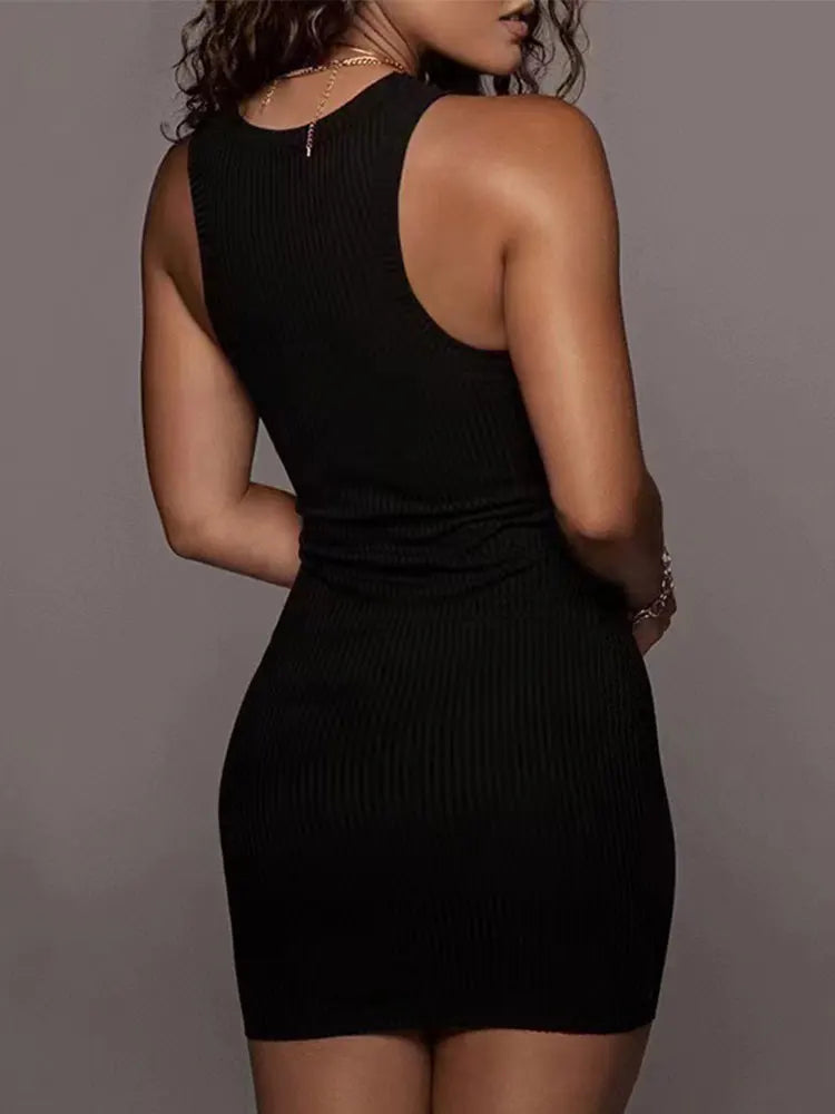 Black Ribbed Bodycon Mini Dress | Sexy Sleeveless Club Dress - Femstylo