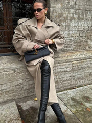 Women's Lace-up Cropped Trench Coat Chic Collar Long Sleeves Lapel Wide Shoulder Windbreaker Jacket Fall Commuting Daily Jackets