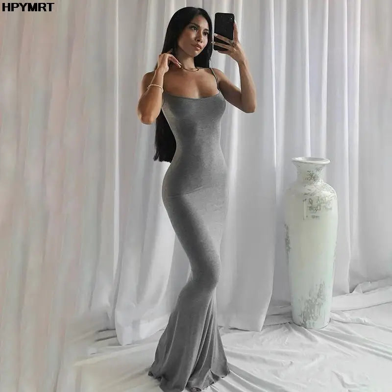 Satin Slip Maxi Dress | Backless Bodycon Evening Gown - Femstylo