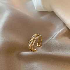 Light Luxury Gold Plated Leaf Opening Ring Exquisite Geometric Beehive Zircon Index Finger Ring Trend Wedding Party Jewelry Gift