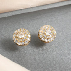 TrendMen Hiphop Rock Round Copper Zirconia Stud Earrings For Men Boy Silver Color Metal Crystal Earring Party Ear Jewelry Gifts