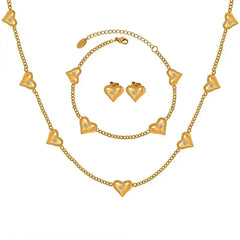 Cute Heart Necklace Earrings Bracelet Jewelry Set Stainless Steel For Women Fashion Shiny Zircon Bridal Accessories Wedding Gift