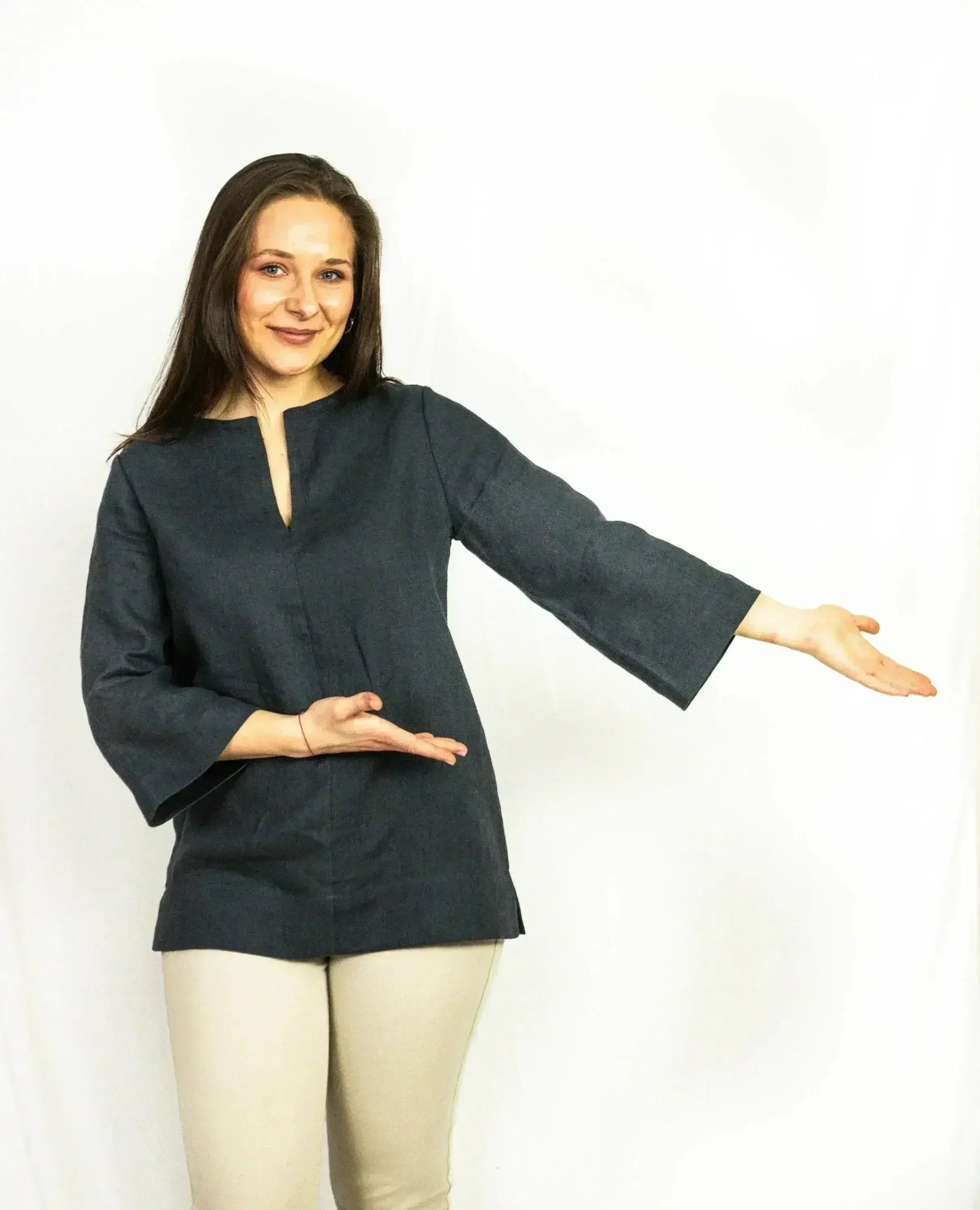 Asphalt Grey Linen Oversize Top – Modern & Comfortable Blouse - Femstylo