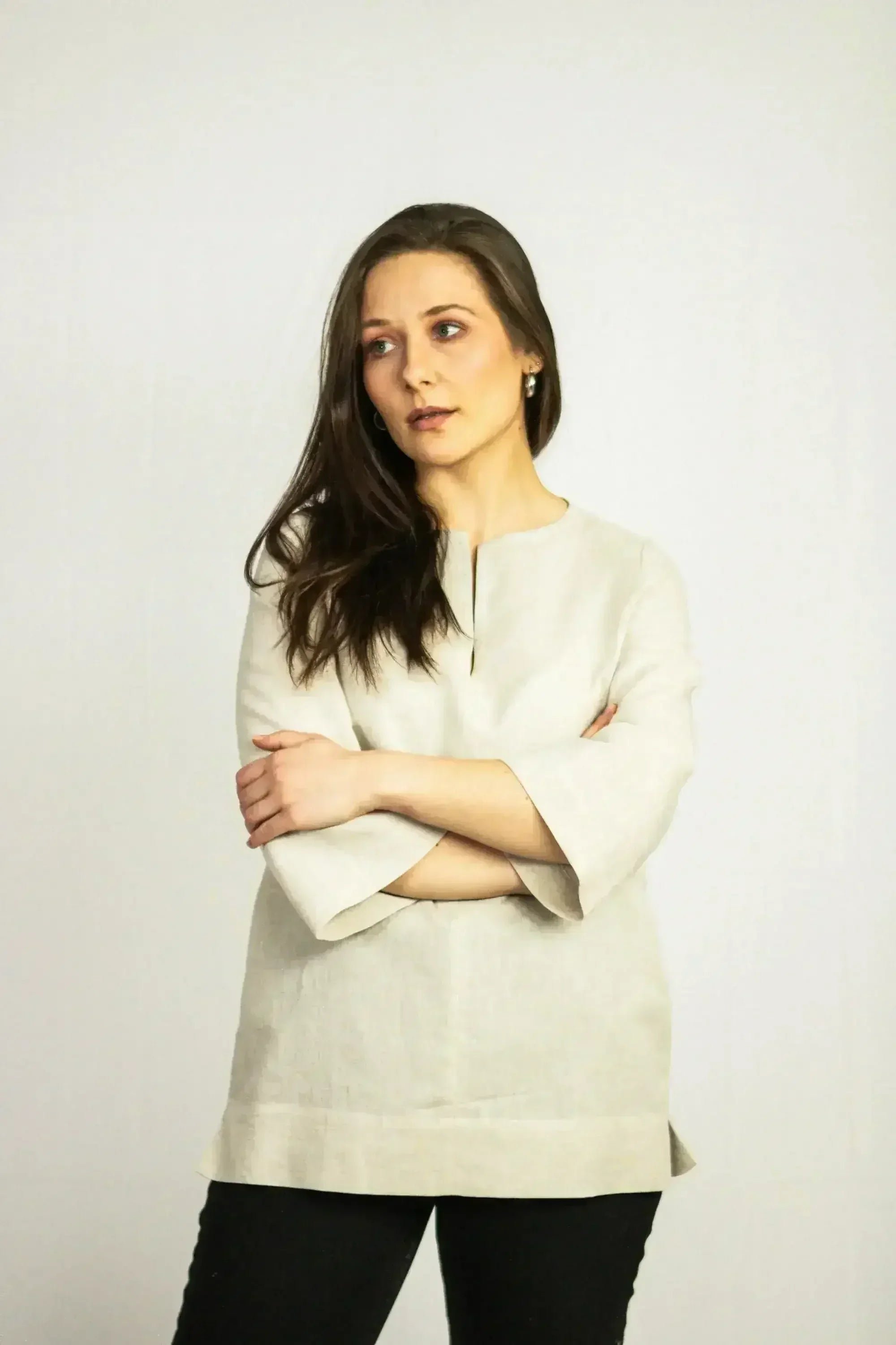 Asphalt Grey Linen Oversize Top – Modern & Comfortable Blouse - Femstylo