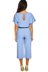Short Sleeve Sky Blue Always Chic Belted Culotte Jumpsuit - Femstylo