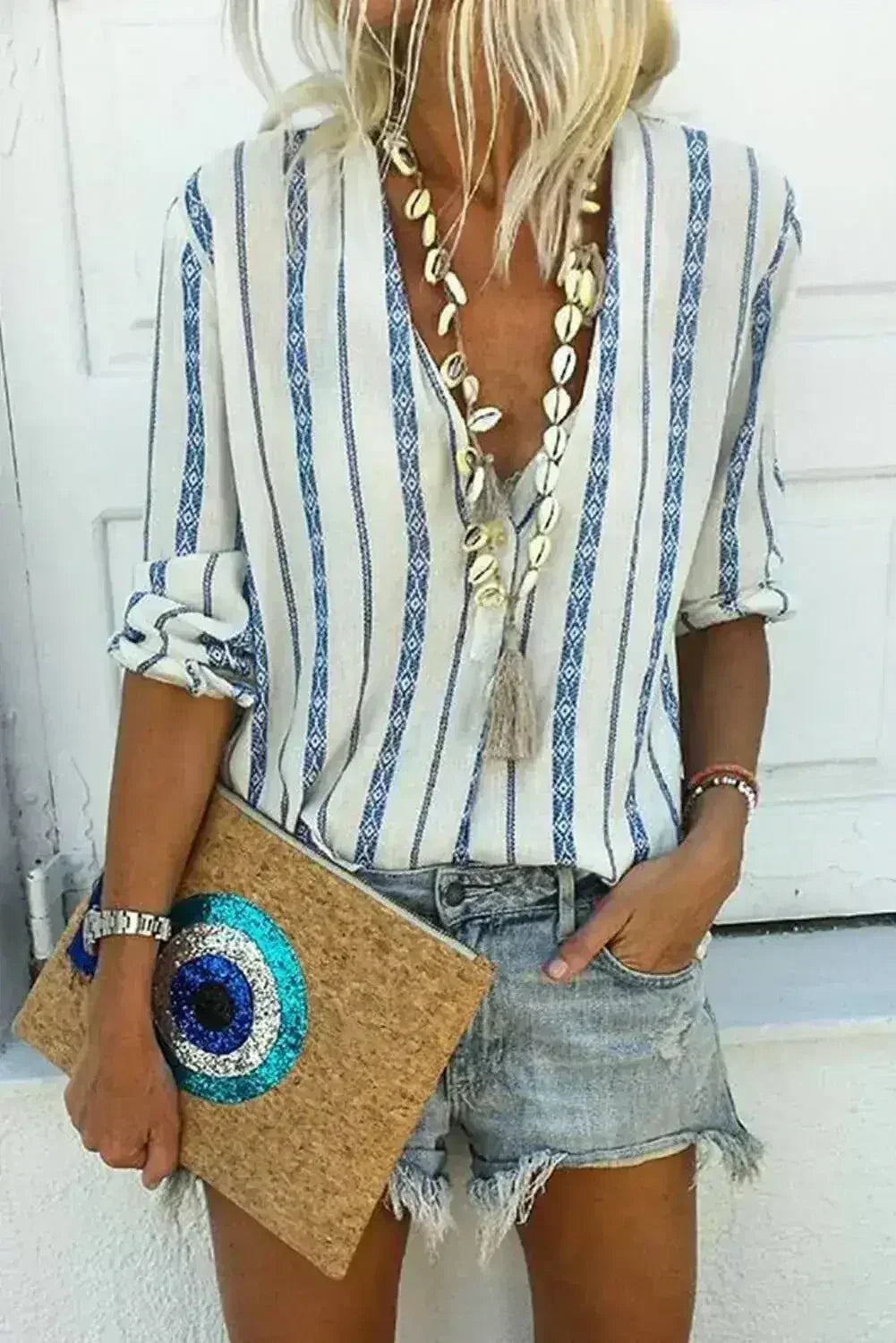 Button Up Long Sleeve Blouse - Femstylo