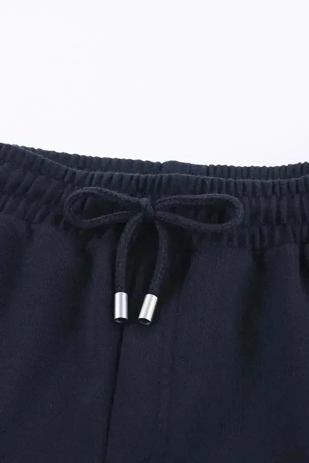 Summer Women Navy Blue Tie Waist Side Pockets Cuffed Lounge Shorts - Femstylo