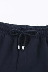Summer Women Navy Blue Tie Waist Side Pockets Cuffed Lounge Shorts - Femstylo