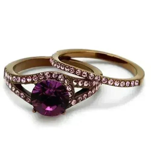 TK2745 - IP Coffee light Stainless Steel Ring with Top Grade Crystal - Femstylo