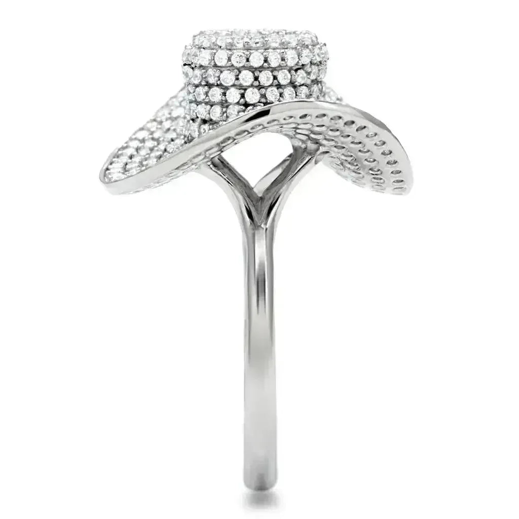 TS015 - Rhodium 925 Sterling Silver Ring with AAA Grade CZ in Clear - Femstylo