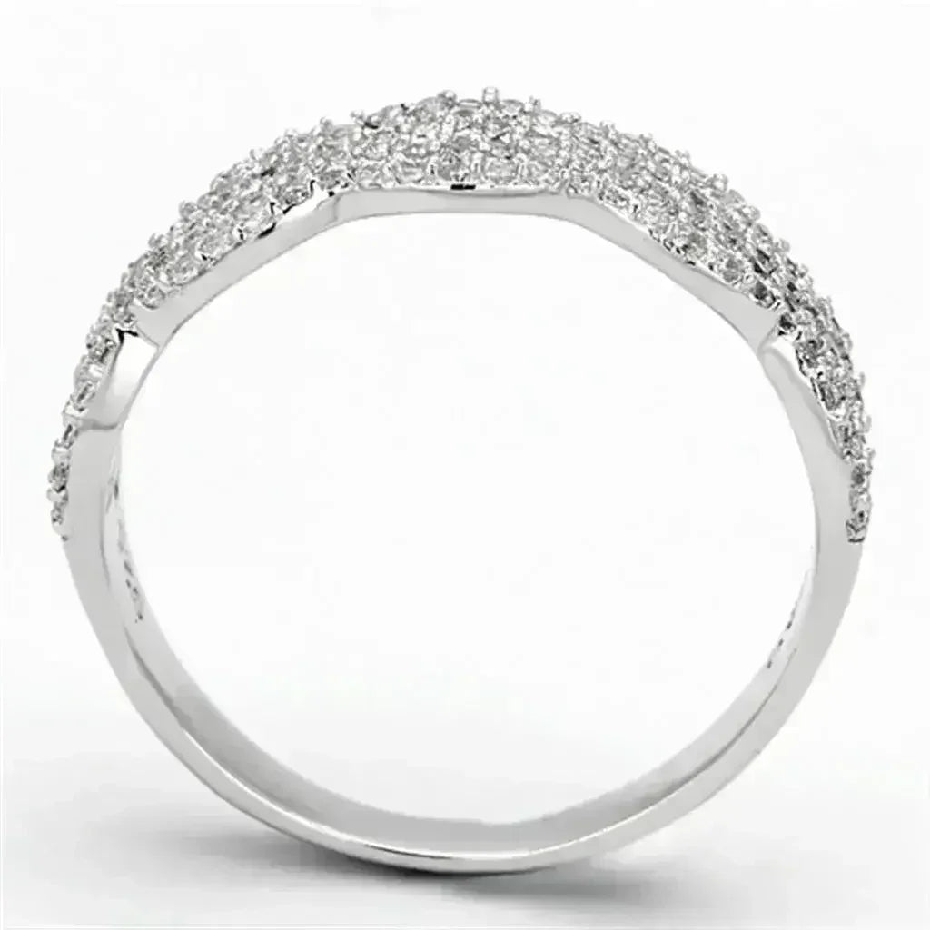 TS106 - Rhodium 925 Sterling Silver Ring with AAA Grade CZ in Clear - Femstylo