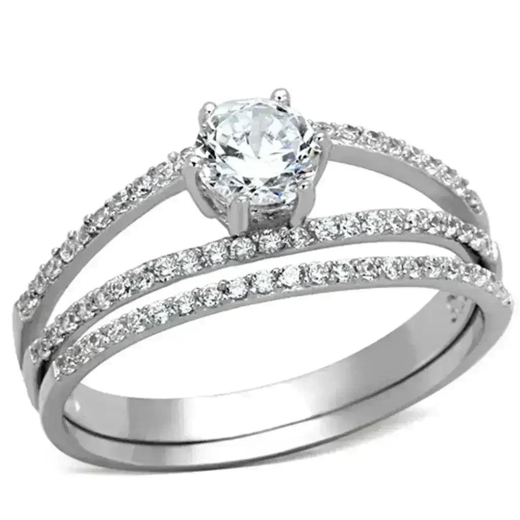 TS172 - Rhodium 925 Sterling Silver Ring with AAA Grade CZ in Clear - Femstylo