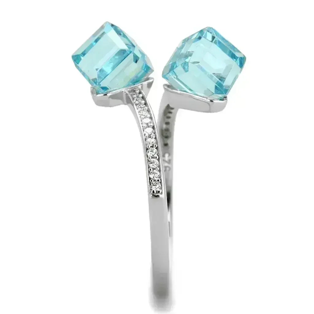 TS317 - Rhodium 925 Sterling Silver Ring with AAA Grade CZ in Sea - Femstylo