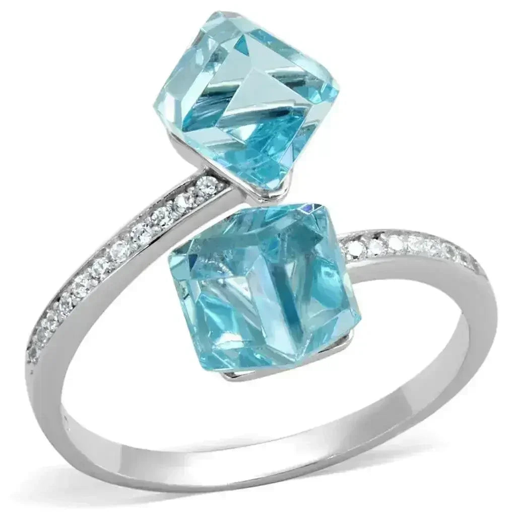 TS317 - Rhodium 925 Sterling Silver Ring with AAA Grade CZ in Sea - Femstylo