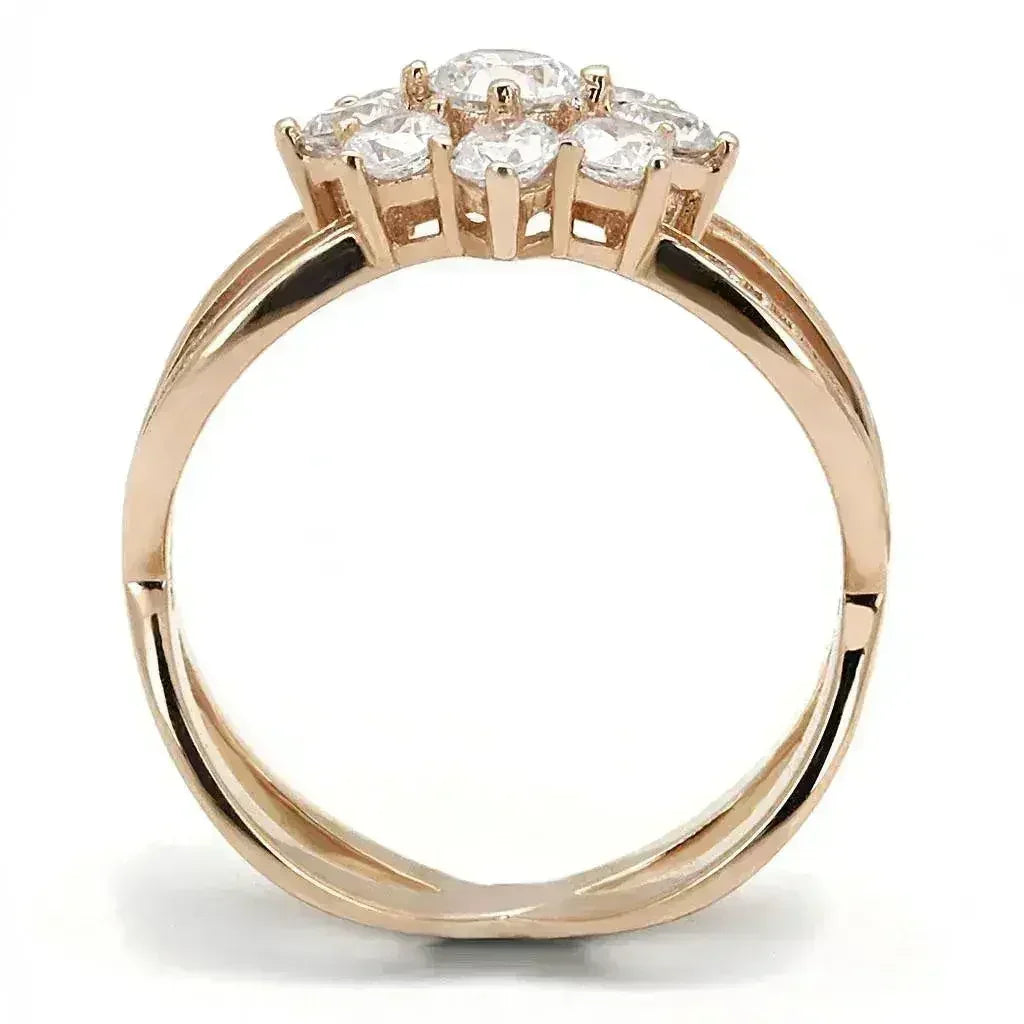 TS586 - Rose Gold 925 Sterling Silver Ring with AAA Grade CZ in Clear - Femstylo