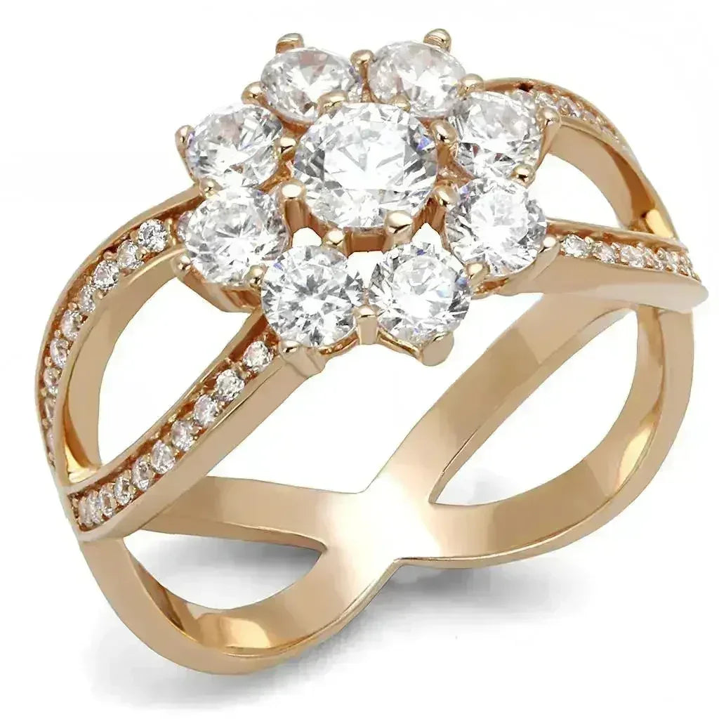 TS586 - Rose Gold 925 Sterling Silver Ring with AAA Grade CZ in Clear - Femstylo