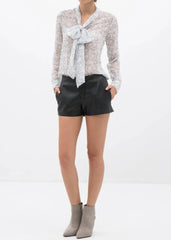 Tie Neck Sheer Blouse In Ivory Silver - Femstylo