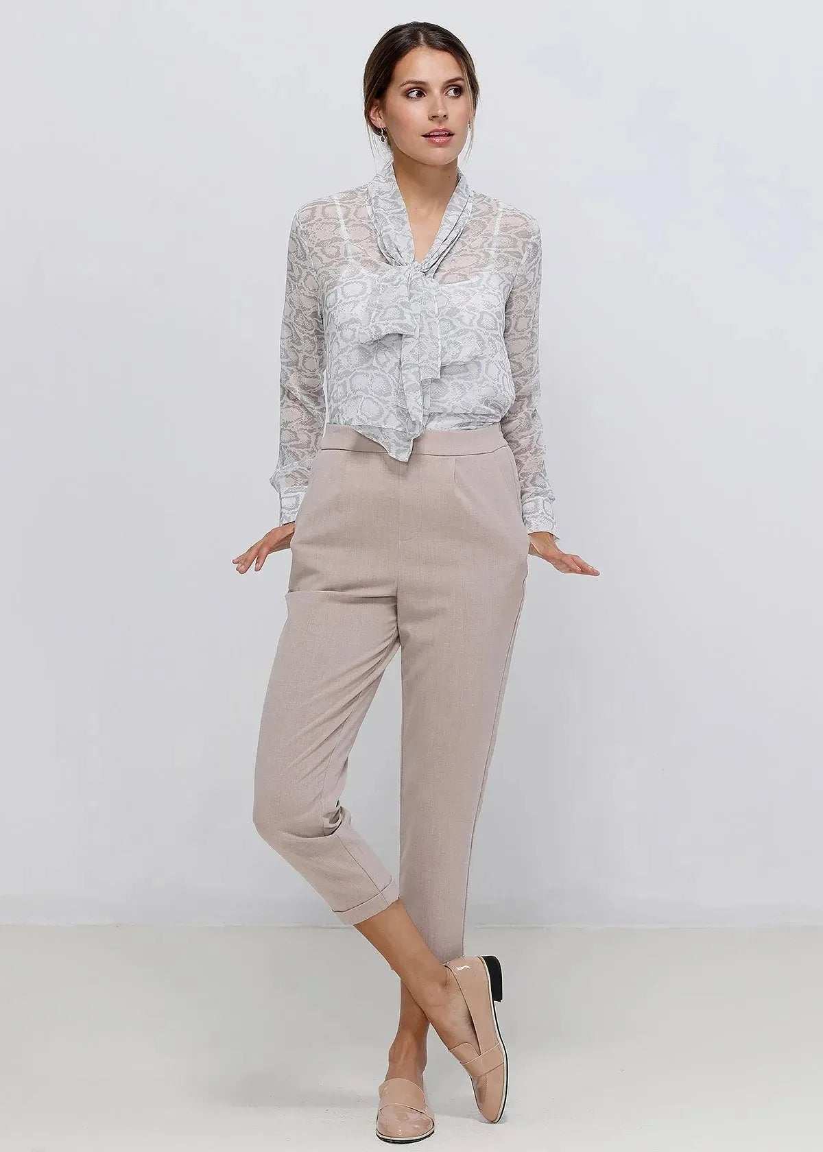 Tie Neck Sheer Blouse In Ivory Silver - Femstylo