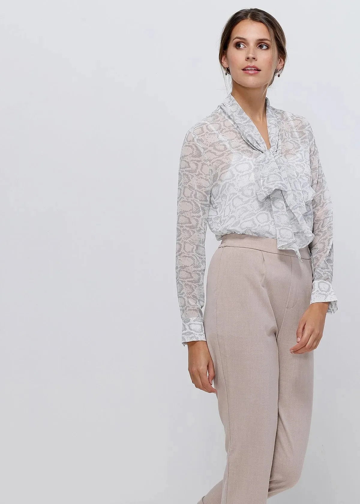 Tie Neck Sheer Blouse In Ivory Silver - Femstylo
