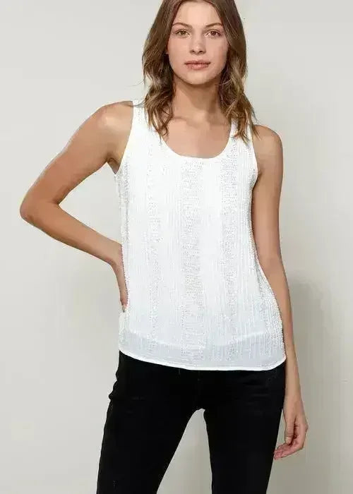 Embellished Accent Sleeveless Top In Ivory - Femstylo