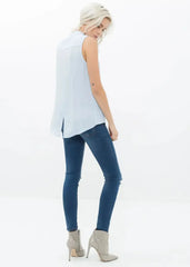 Women's Stand Collar Sleeveless Blouse In Cloud Blue | Femstylo - Femstylo