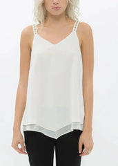 Embellished Chiffon Camisole Top In Cream - Femstylo