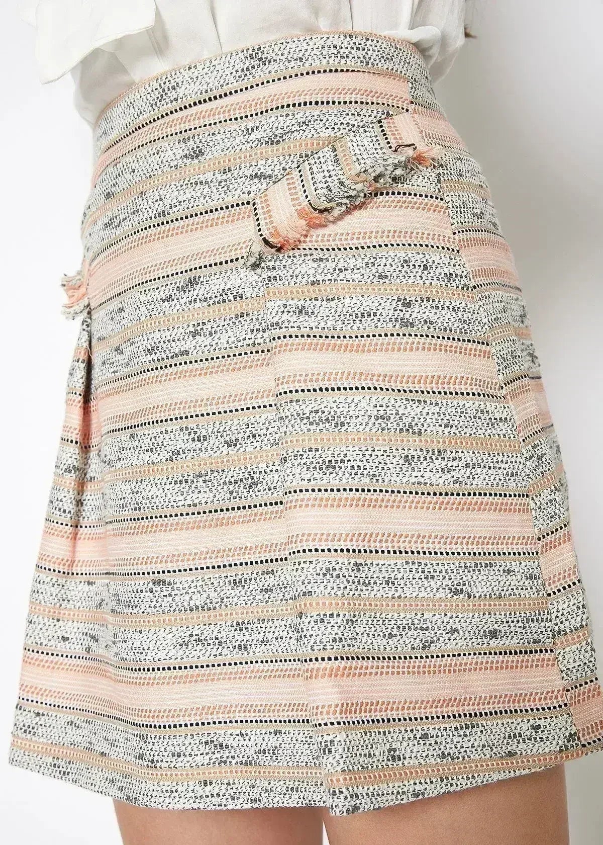 Pink Striped Tweed Mini Skirt - Femstylo