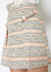 Pink Striped Tweed Mini Skirt - Femstylo