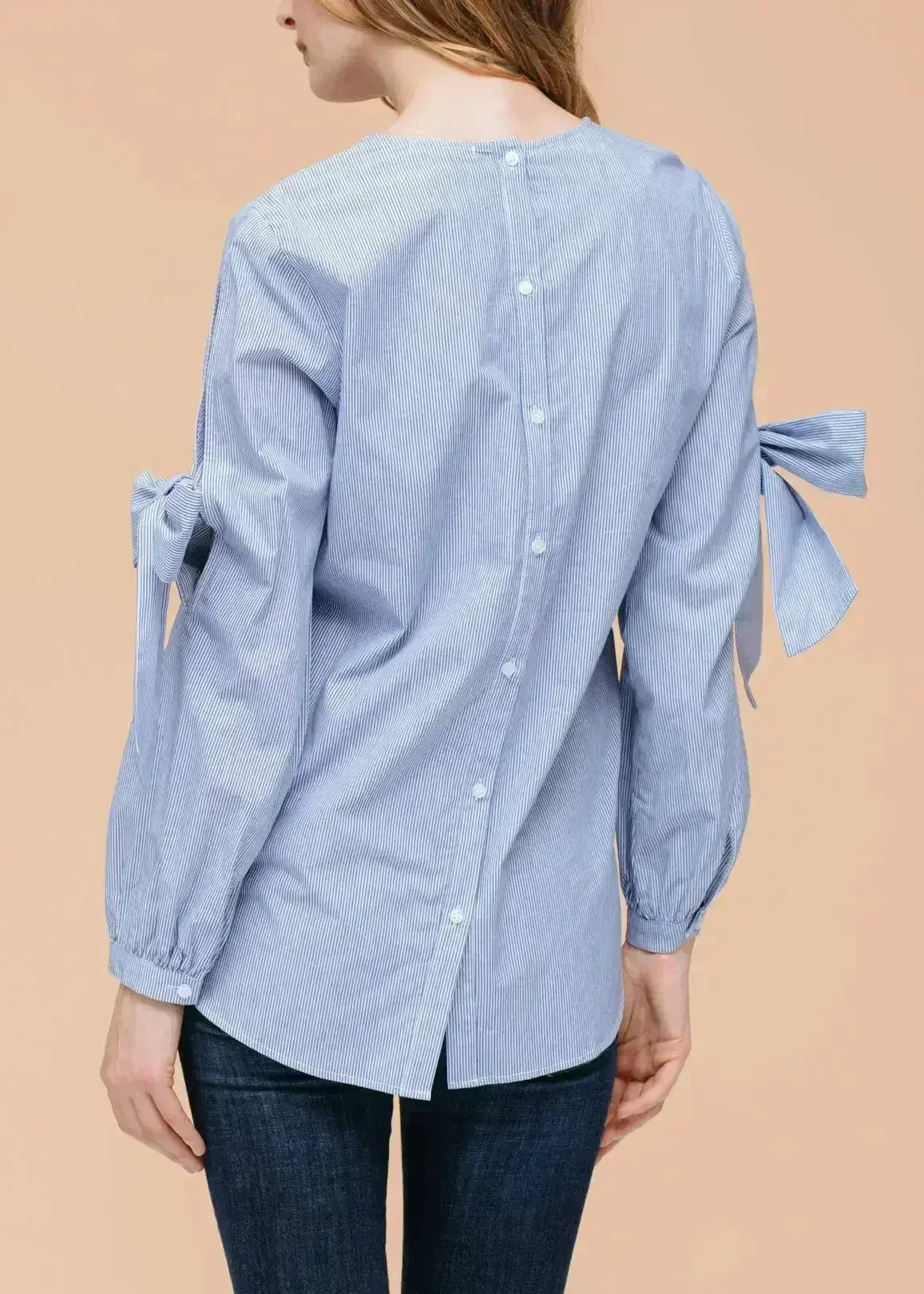 Women's Tie Sleeve Poplin Crewneck Blouse | Femstylo - Femstylo