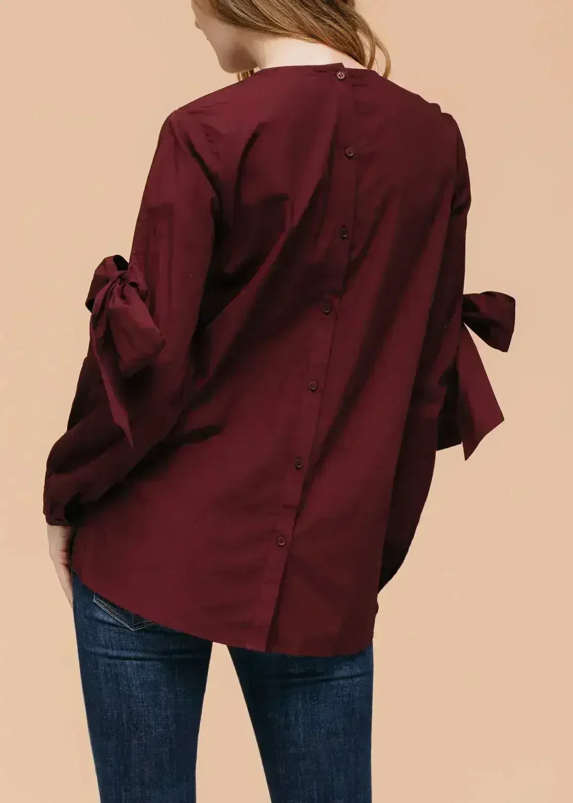 Women's Tie Sleeve Poplin Crewneck Blouse | Femstylo - Femstylo