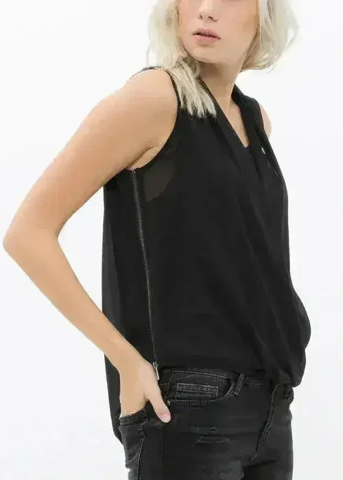 Women's Surplice Sleeveless Blouse In Black | Femstylo - Femstylo